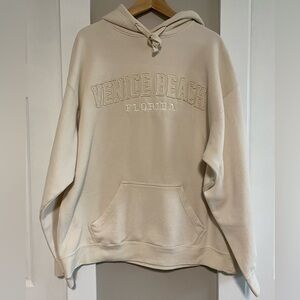Venice Beach Florida Embroidered Pullover Hoodie - Cream
